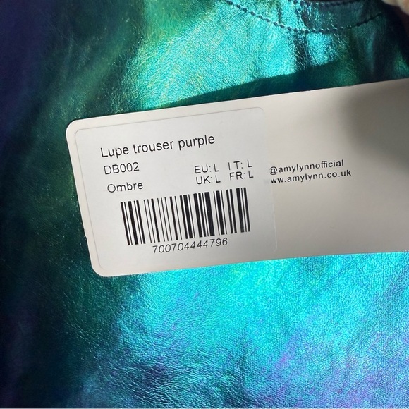 NEW AMYLYNN USA Lupe Purple Iridescent Metallic Faux Leather Trousers Size L - Picture 10 of 12